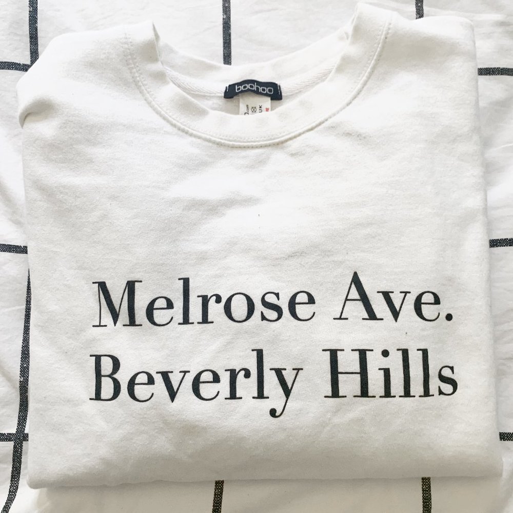 Boohoo-White Crewneck Melrose Avenue-Size Medium